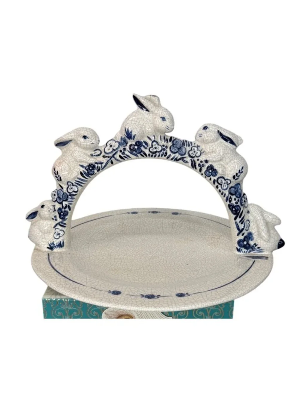 Vintage The Potting Shed Dedham Rabbit Handled Serving Tray Plate MC29 - Blue &